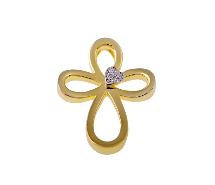 Women's cross, 18 carat yellow gold, with diamonds.