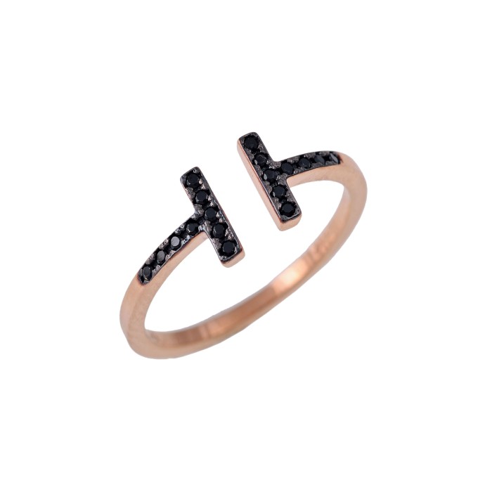 18K rose gold ring with black natural diamonds.