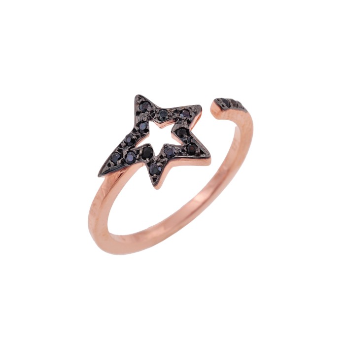Rose gold star ring with black natural diamonds.