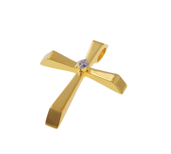 Σταυρός απο κίτρινο χρυσό 18καράτια με λευκά φυσικά διαμάντια.