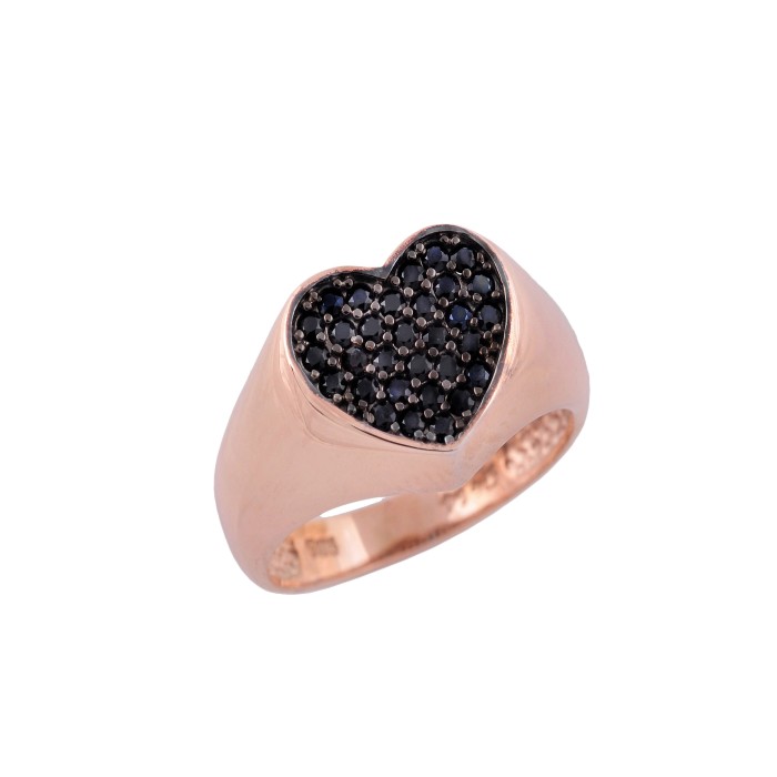 Rose gold ring with black natural diamonds