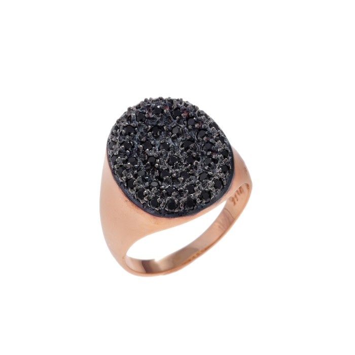 Δαχτυλίδι οβάλ απο ροζχρυσό με μαύρα φυσικά διαμάντια